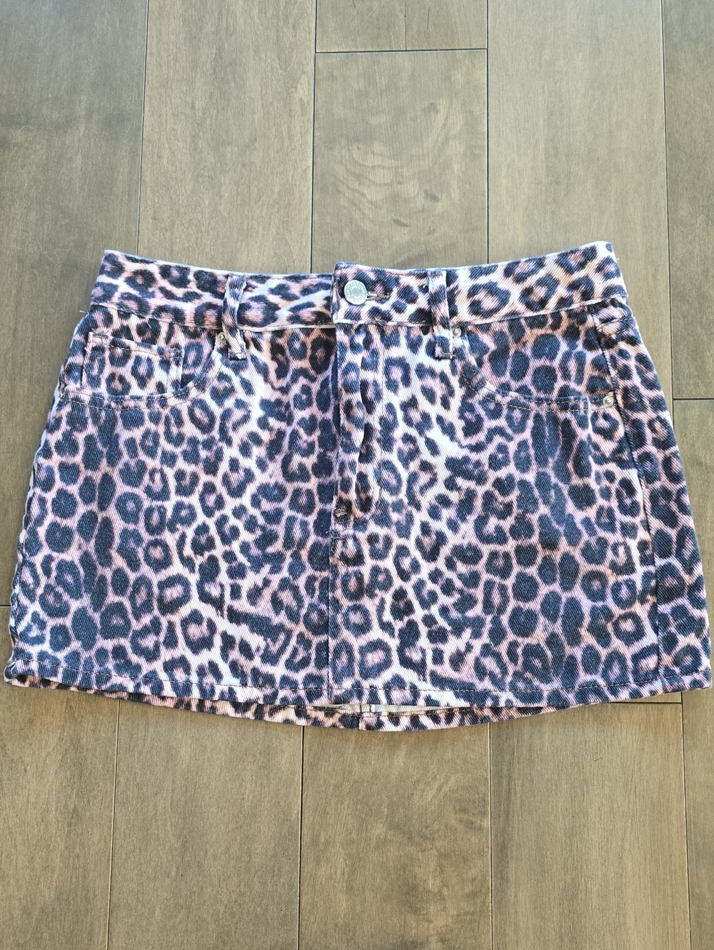 PacSun Pink Leopard Print Denim Mini Skirt